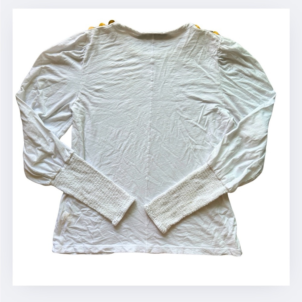 Veronica Beard Gold Button-Shoulder Long-Sleeve Tee | Size M - Picture 4 of 6